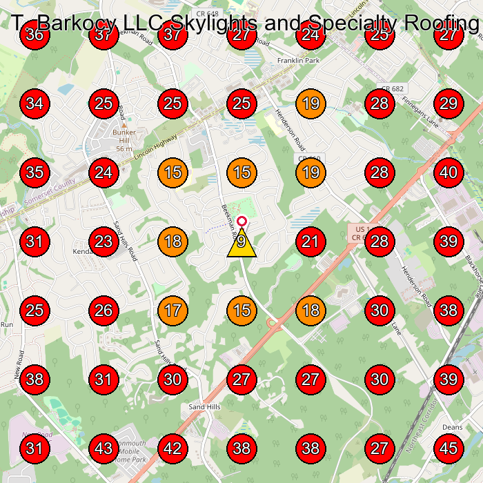 T. Barkocy LLC Skylights and Specialty Roofing and Siding Services GeoGrid visibility map for Roofing Contractor in Clifton